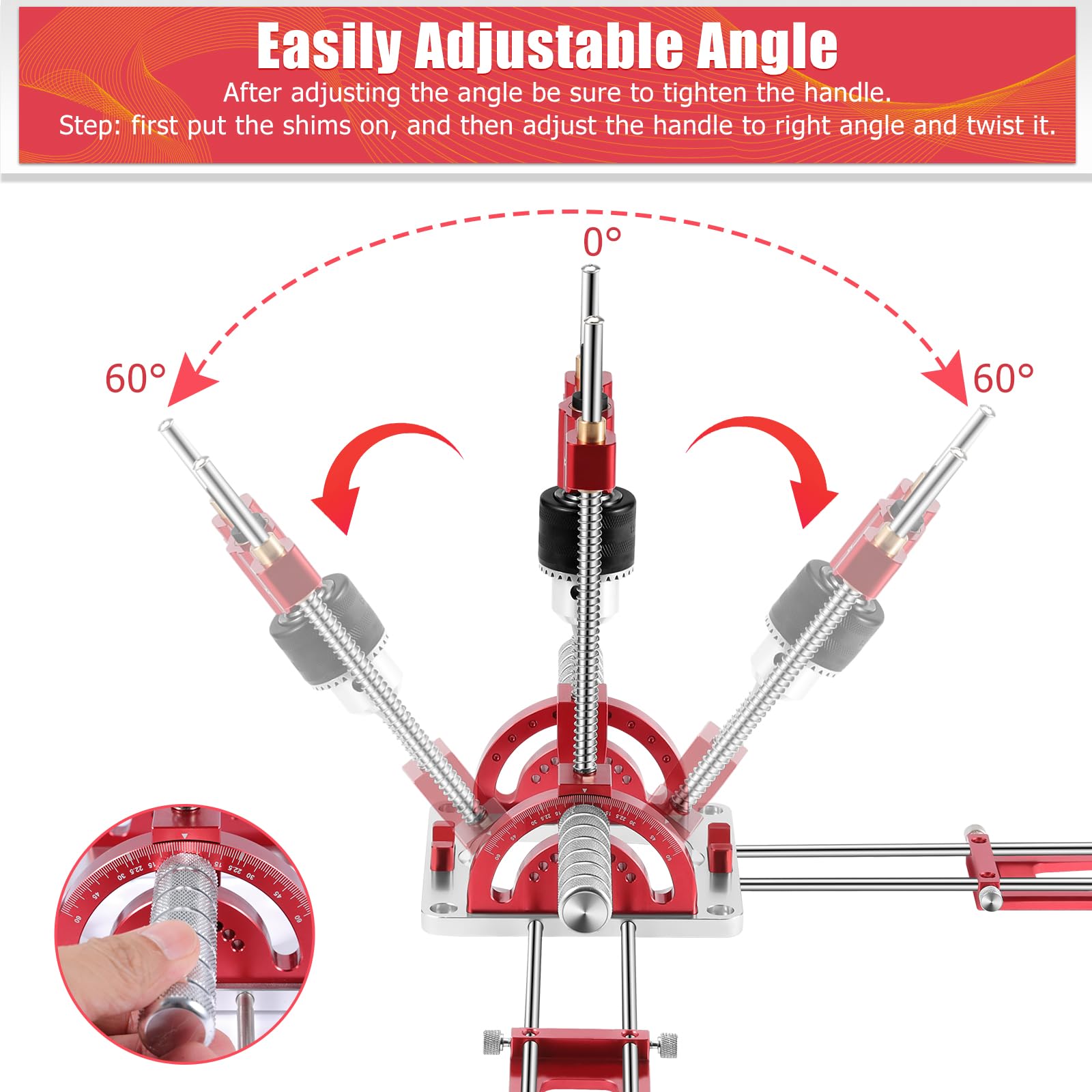 Portable Drill Guide Self-Centering Portable Drill Guide w/Chuck Key, 0° To 60° Angle Drill Guide w/Easy-To-Read Protractor Scale,Multi-Angle Drill Guide With Self-Centering Base Woodworking Furniture