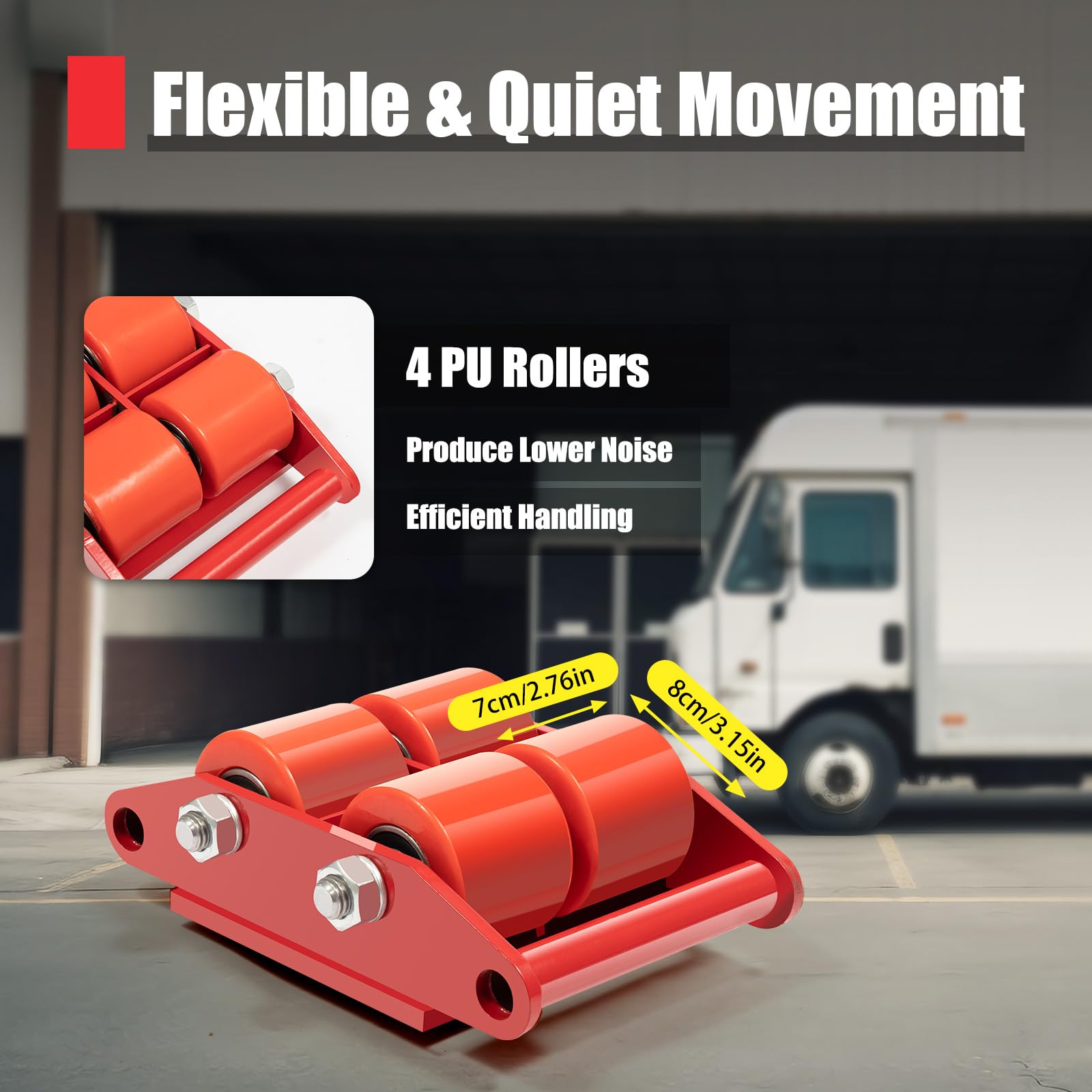 TFCFL 4pcs Machinery Mover with 2 Steering Handle 6T Machinery Moving Skate 13200lbs Machinery Skate Dolly w/ 360°Rotation Disc & 4 Rollers Machinery Skate Heavy Duty Industrial Moving Equipment, Red