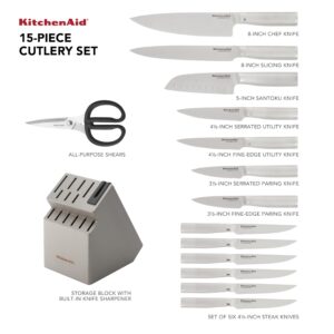 KitchenAid Gourmet Knife Block Set with Built-in Sharpener, 15-Piece, Stainless Steel