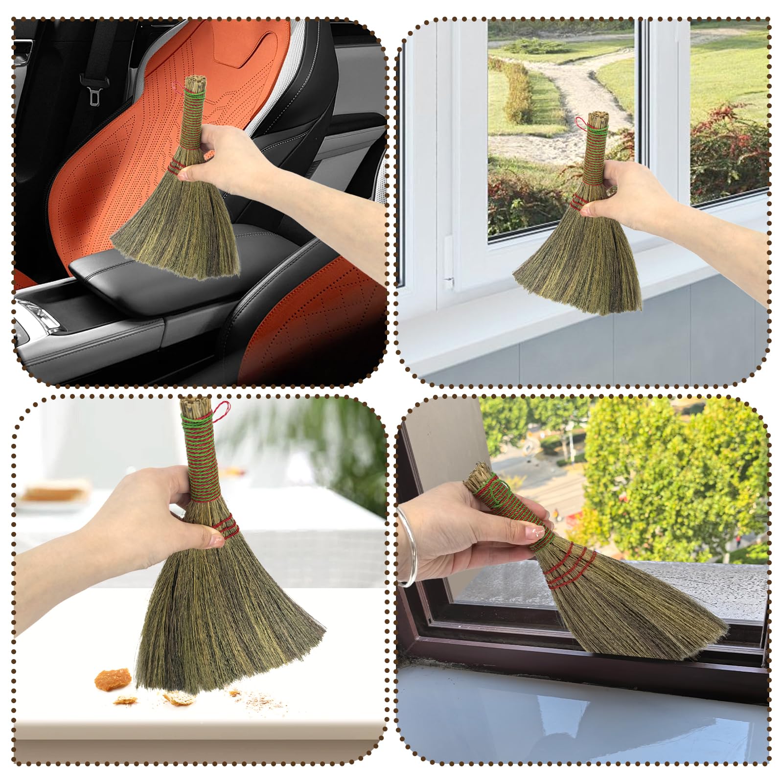 6Pcs 11 Inch Short Handle Whisk Broom Mini Broom Natural Bristles Handle Brush Hand Broom for Multi Surface Sweeping Small Hand Broom Brush for Outdoor Camping Car Porch Debris Dust Dirt