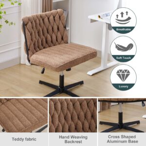 FocusOnHome Armless Desk Chair Modern Tufted Office Chair Polyester Blend Upholstered Computer Chair with Adjustable Seat Height for Home/Office, No Wheels, Brown