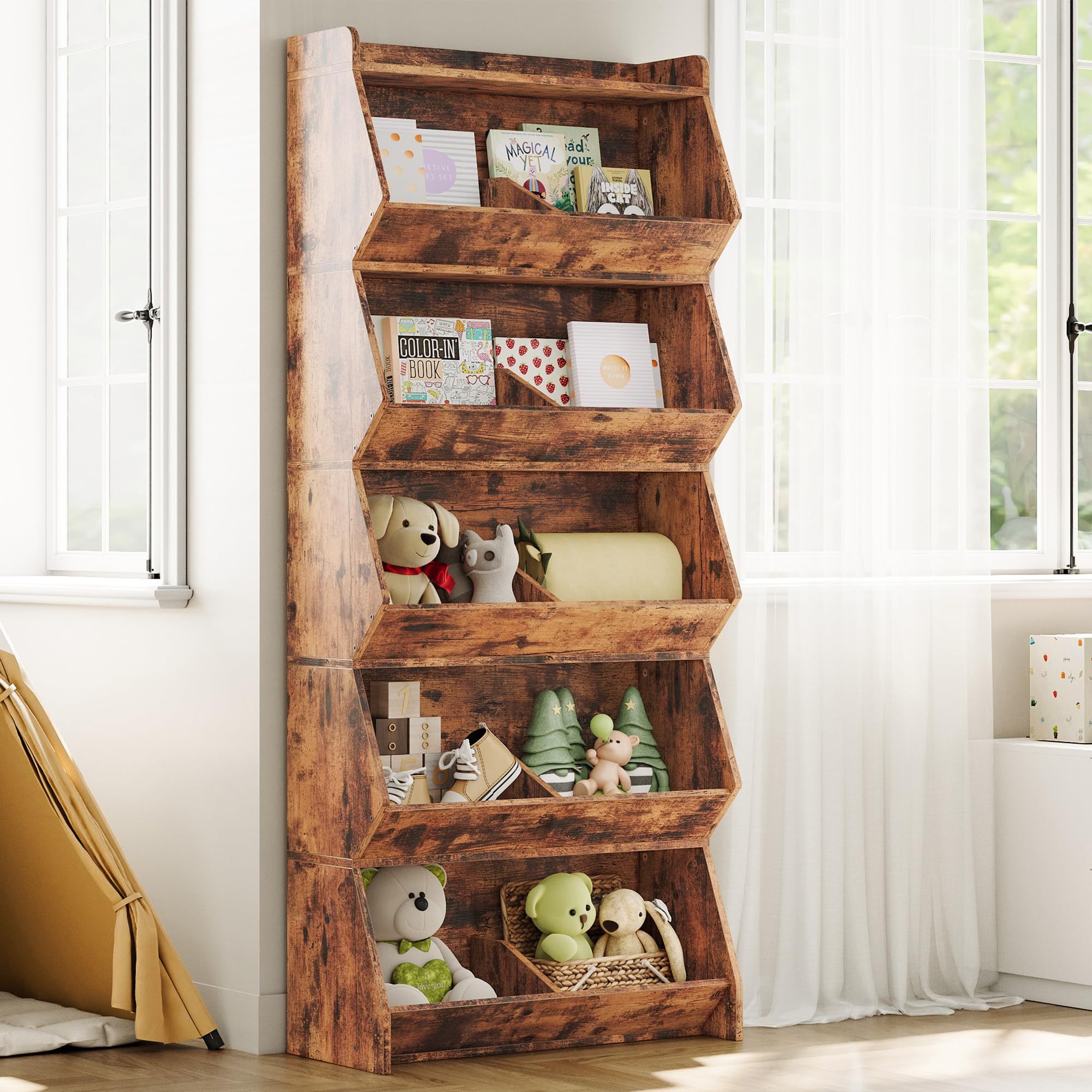 IRONCK Bookcase and Bookshelf 6 Tiers with Storage Shelves, Bookshelf with Open Display Storage Organizer for Living Room, Home Office