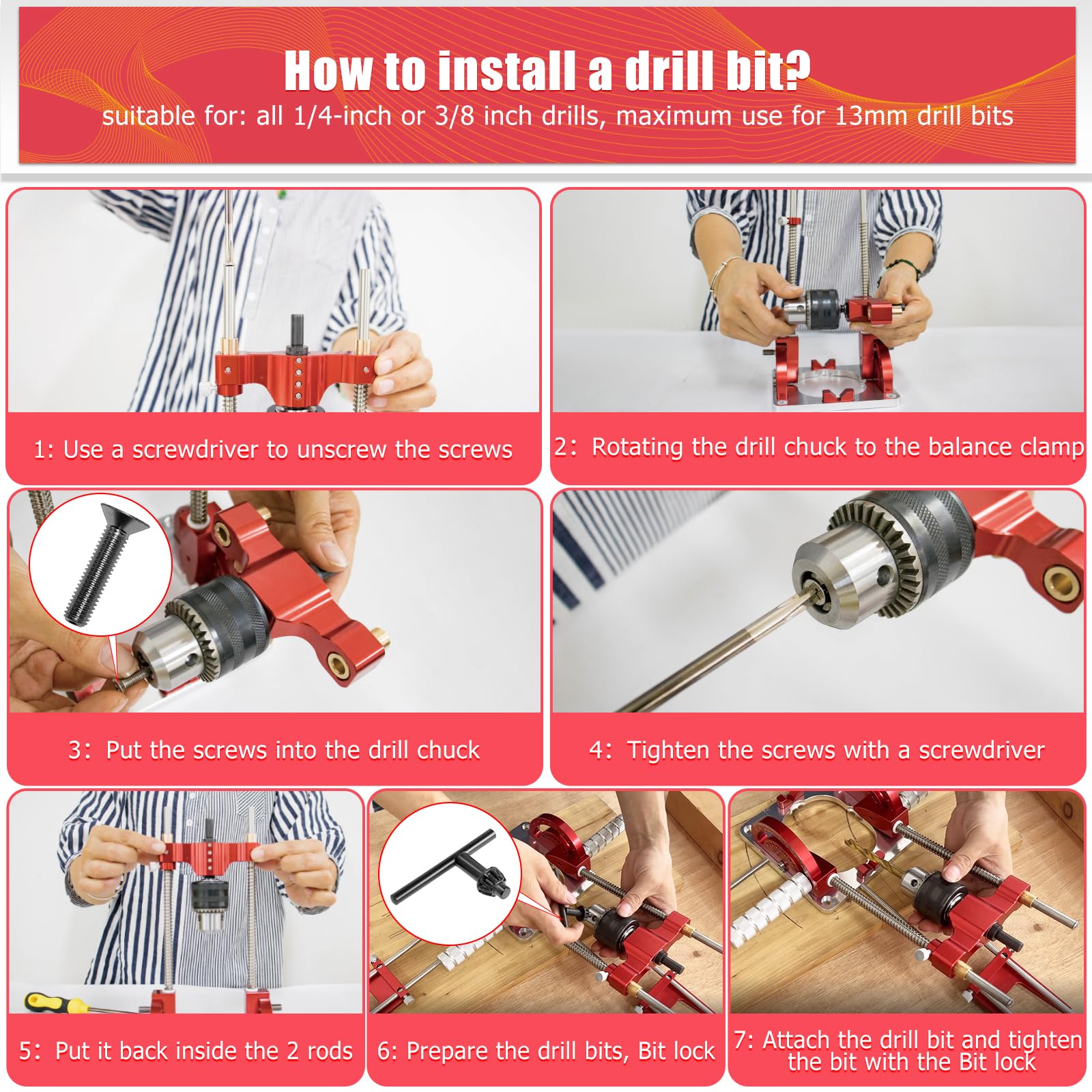 Portable Drill Guide Self-Centering Portable Drill Guide w/Chuck Key, 0° To 60° Angle Drill Guide w/Easy-To-Read Protractor Scale,Multi-Angle Drill Guide With Self-Centering Base Woodworking Furniture