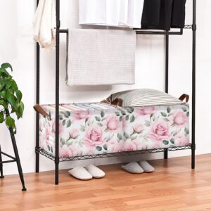 ALAZA Pink Roses Storage Bins, Foldable Waterproof Storage Bins for Shelves, Storage Baskets with Metal Frame, Closet Baskets and Bins with Handles 1 Pack