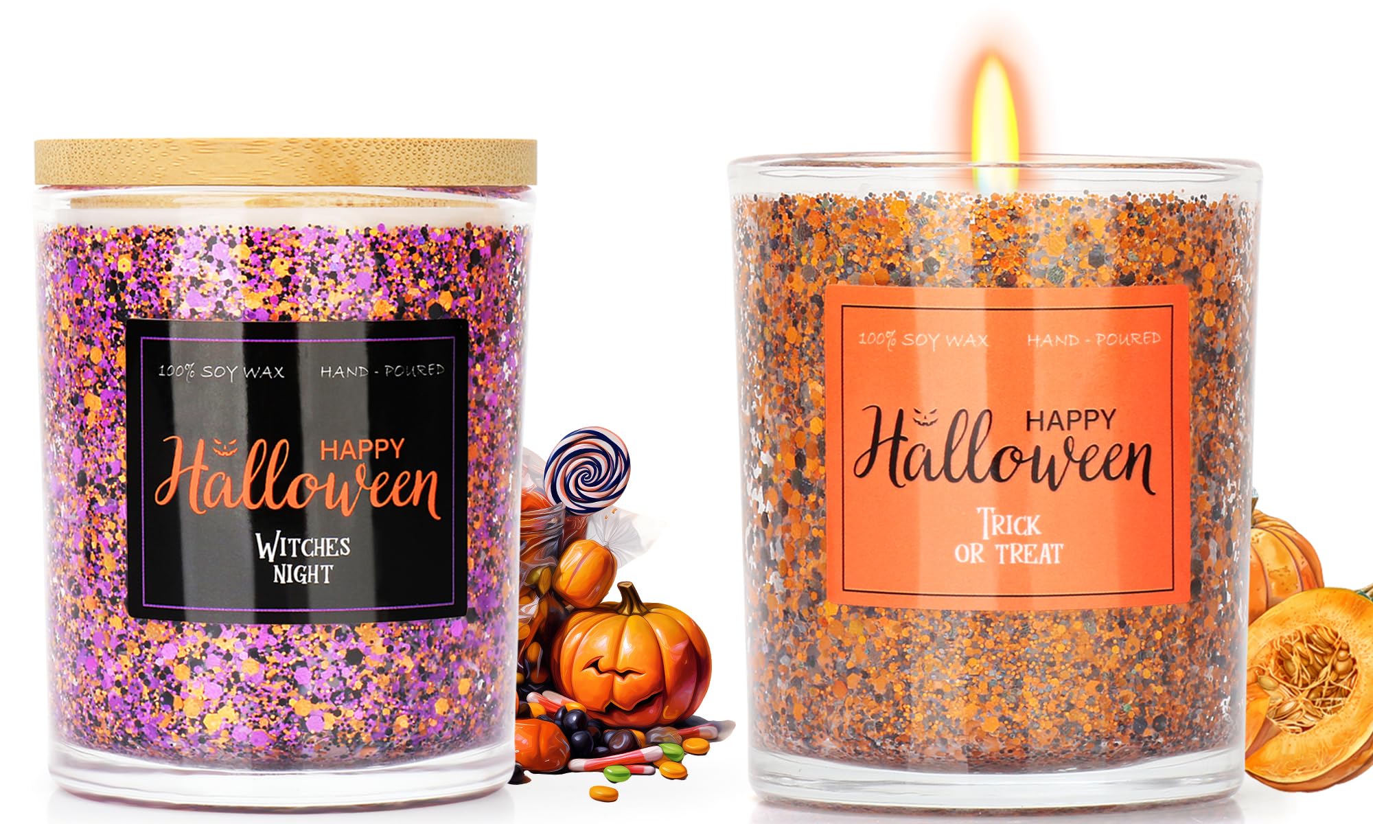 Halloween Gifts for Women - 2 Pack Halloween Candles Pumpkin Candy Scented Candle Set, Boo Basket Stuffers for Women, Nightmare Christmas Decor, Halloween Birthday Decorations Indoor