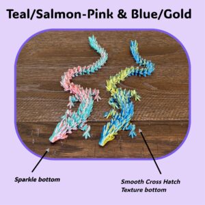 3D Printed Dragon 2X 14.5 inch Articluated Dragon Gemstone Dragon Home Office Desk Relaxation for ADHD & Autism Teal - Salmon - Pink & Blue - Gold