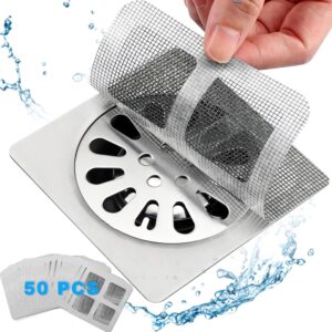 50pack disposable shower drain hair catcher,easy to install and clean suit for bathroom,bathtub,kitchen sink, 4" x 4" square drain cover