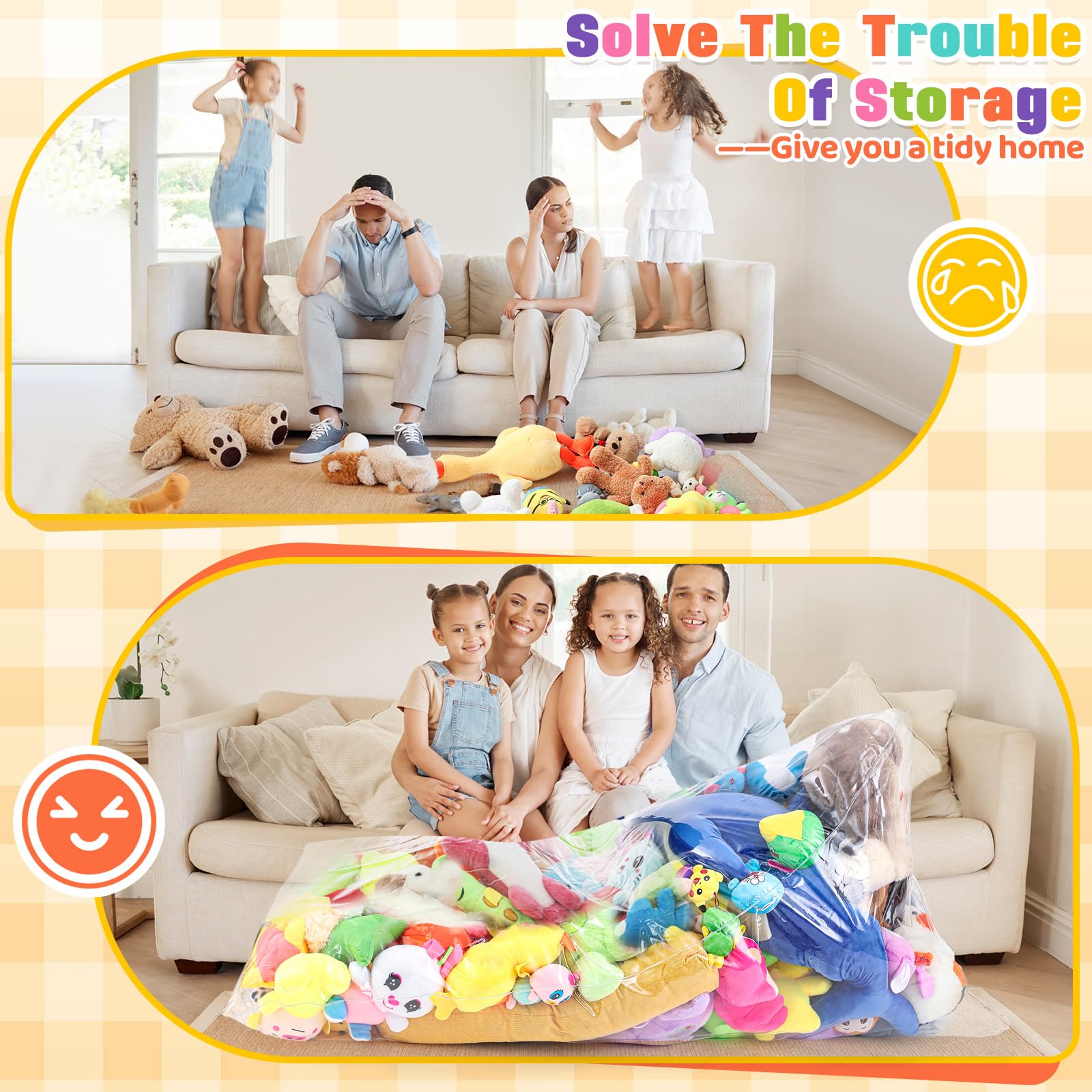 DoubleFill Clear Stuffed Animal Bean Bag Chair Sofa Cover for Kids Creative Waterproof PVC Soft Plush Toys Storage 50 x 35 x 30 inches Large Transparent Organizer for Toddler Children Rooms Cover Only