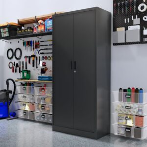 CJF Locking Storage Cabinet with 5 Adjustable Shelves, Metal Storage Cabinet, Garage Storage Cabinet for Home Office, Utility Room, School, Warehouse