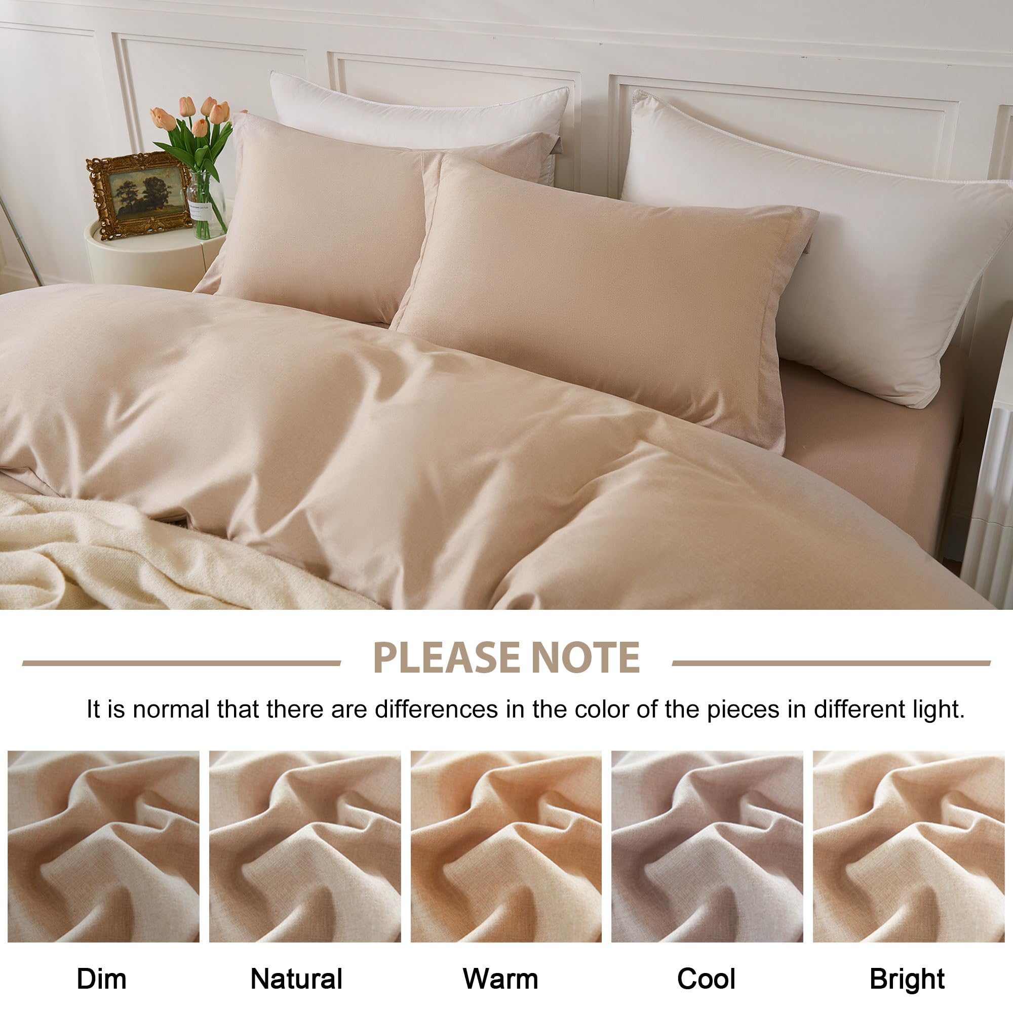 Fluzimir Premium Linen Textured Queen Size Duvet Cover Set - Bedding Sets 3 Pieces 90x90 Inches, Cream Beige,Thicker and Soft, with Zipper Closure and Corner Ties (Comforter Not Included)