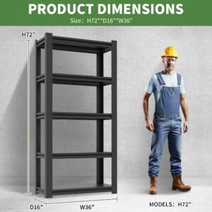 VIYET Garage Shelves,72" H Garage Shelving Heavy Duty, 2500Lbs 5 Tier Adjustable Garage Storage Shelves Suitable for Warehouse, Basement, Workshop, Kitchen, Require Assembly, 16" D*36" W*72" H, Black