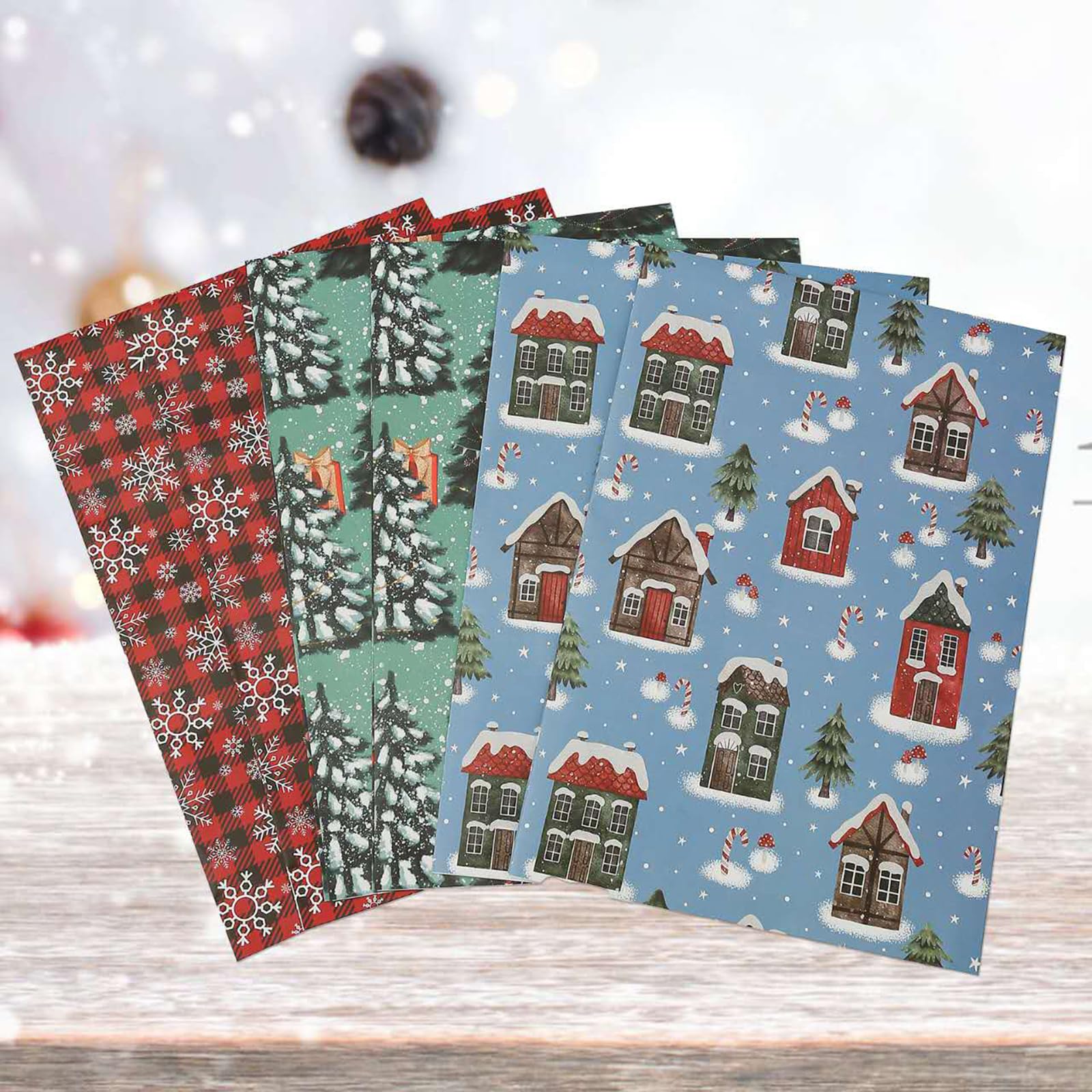 BULKYTREE Christmas Wrapping Paper for Kids Boys Girls Man Women Holiday Party. 6 Large Sheets Gift Wrap 3 Vintage Designs, Red & Black Plaid with Snowflake, Pine and Gifts,26.7 Inch X 37Inch