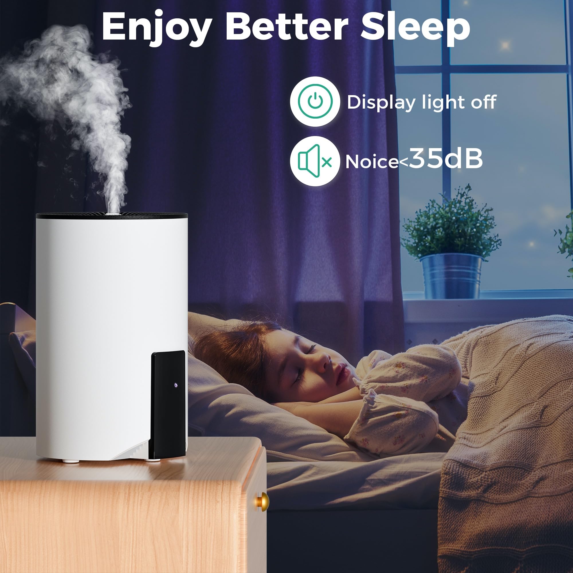 Humidifiers for Bedroom Large Room Home, 4L Cool Mist Humidifier for Smart App & Voice Control, Fill Essential Oil Diffuser for Baby and Plants, Quiet Ultrasonic Humidifier with 360° Nozzles, A-White