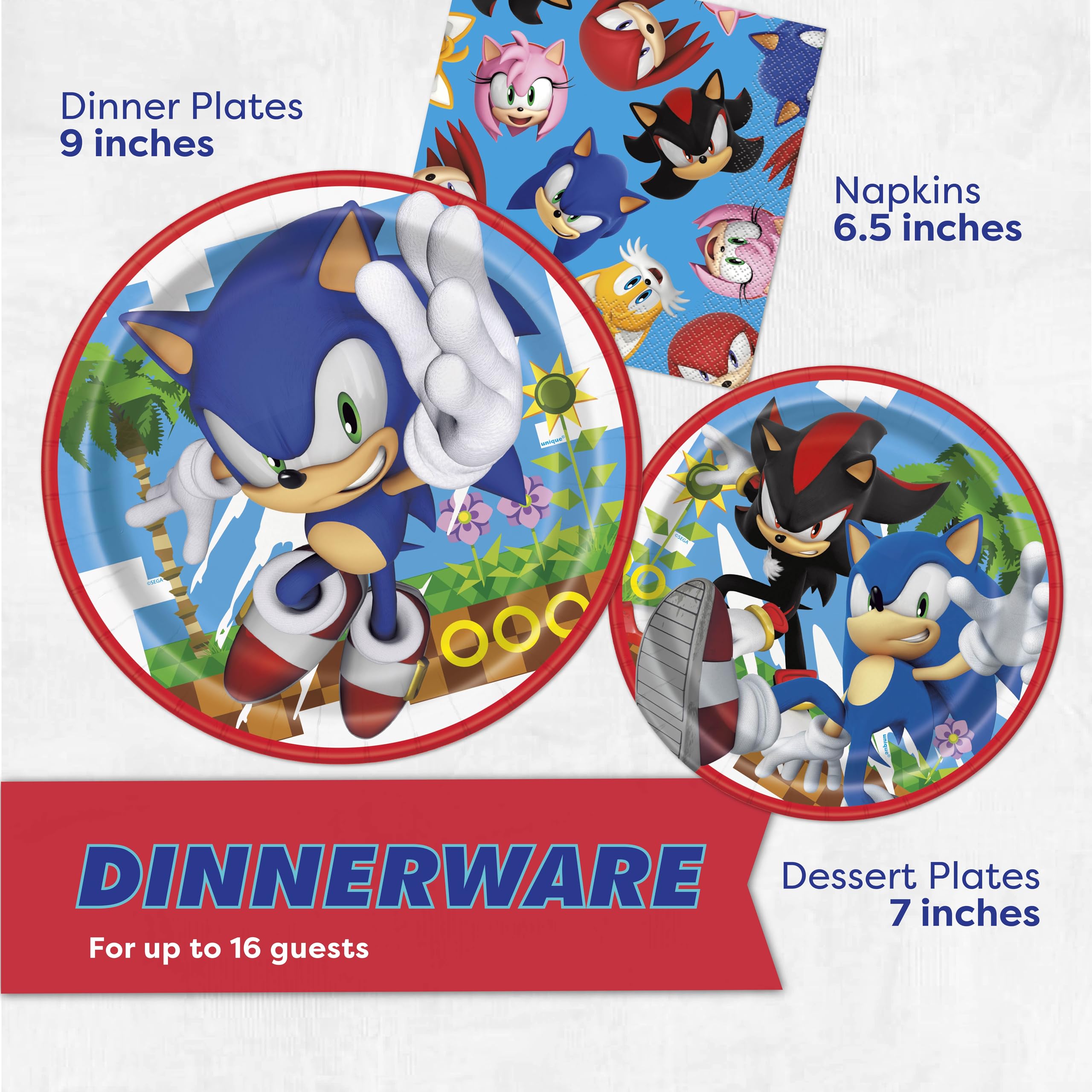 Sonic Birthday Party Decorations, Sonic Tablecloth, Sonic Plates and Napkins for 16 | Sonic Party Decorations | Officially Licensed