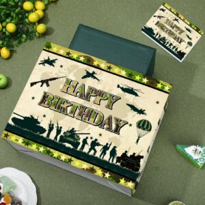 Camouflage Birthday Gift Bag Army Party Supplies Gift Bag with Wrapping Paper and Card Large Camouflage Christmas Birthday Party Wrapping Paper Bag with Handle Army Camo Party Decorations for Boy Girl