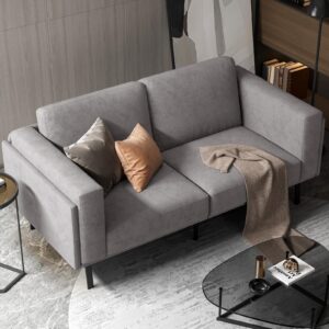 fadware loveseat sofa, 59'' small couch for bedroom comfy linen love seat, modern 2-seater mini love seats couches with thickened back cushions for small spaces, apartment, dorm, office, grey