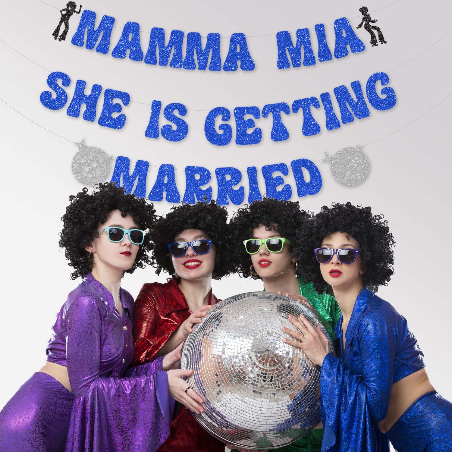 Mamma Mia Party Decorations, NO-DIY Mamma Mia Bachelorette Party Decorations, Glitter Mamma Mia She Is Getting Married Banner for Disco Ball Bridal Shower Wedding Party