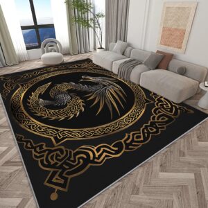 Area Rug for Living Room 5x8 ft, Viking Dragons Celtic Knot Patterns and Runes Print Rugs, Washable Area Rug Low-Pile Carpet, Non-Slip Floor Rugs for Kids Boy Teen Room Home Aesthetic Decor