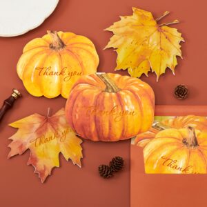 Crisky 25 Autumn Pumpkin Maple Leaves Thank You Cards with Envelopes Fall Thanksgiving Blank Greeting Cards for Thanksgiving Autumn Holiday Baby Shower Party Supplies