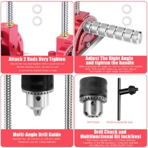 Portable Drill Guide Self-Centering Portable Drill Guide w/Chuck Key, 0° To 60° Angle Drill Guide w/Easy-To-Read Protractor Scale,Multi-Angle Drill Guide With Self-Centering Base Woodworking Furniture