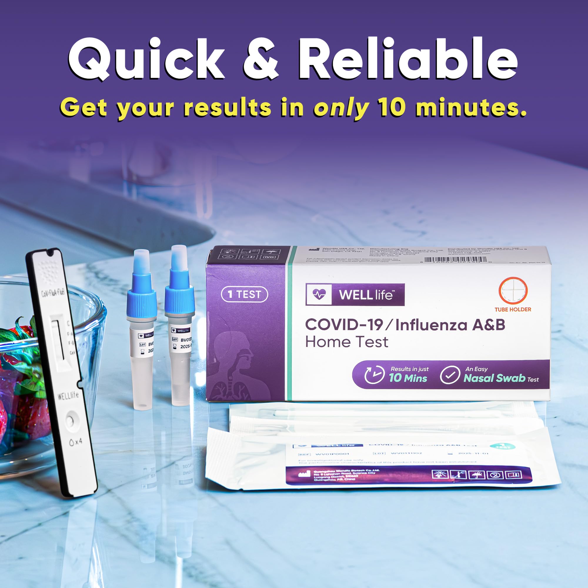 WELLlife COVID-19/Influenza A&B Home Test, Self Test for Flu A/B and COVID-19, Results in 10 Minutes with Non-invasive Nasal Swab, FDA EUA Authorized -[1 Test]