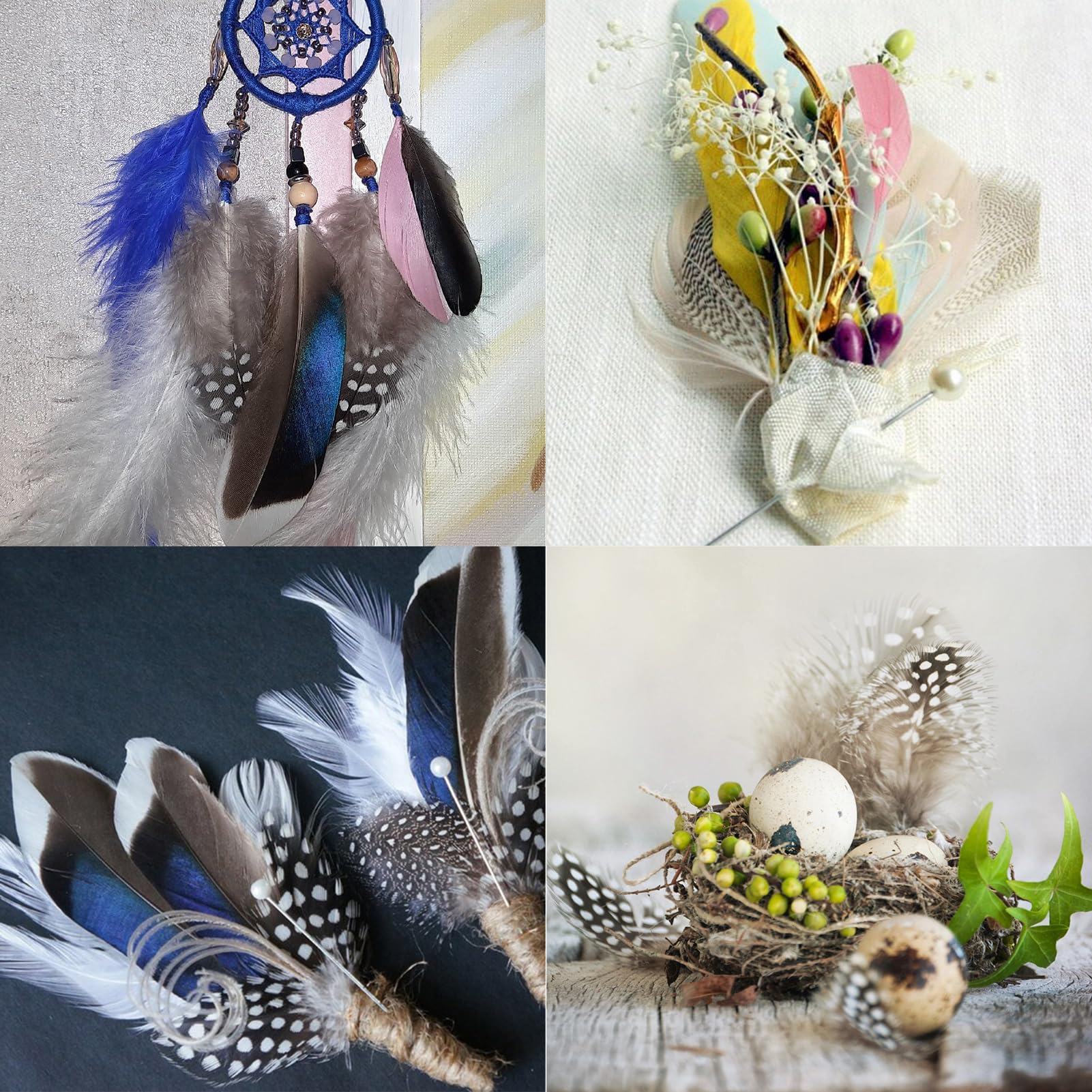 FeelfunFeather 300 pcs Small Feathers - 10 Style Mixed Spotted Decorative Natual Pheasant Feather for DIY Crafts Clothing Jewelry Hair Decoration