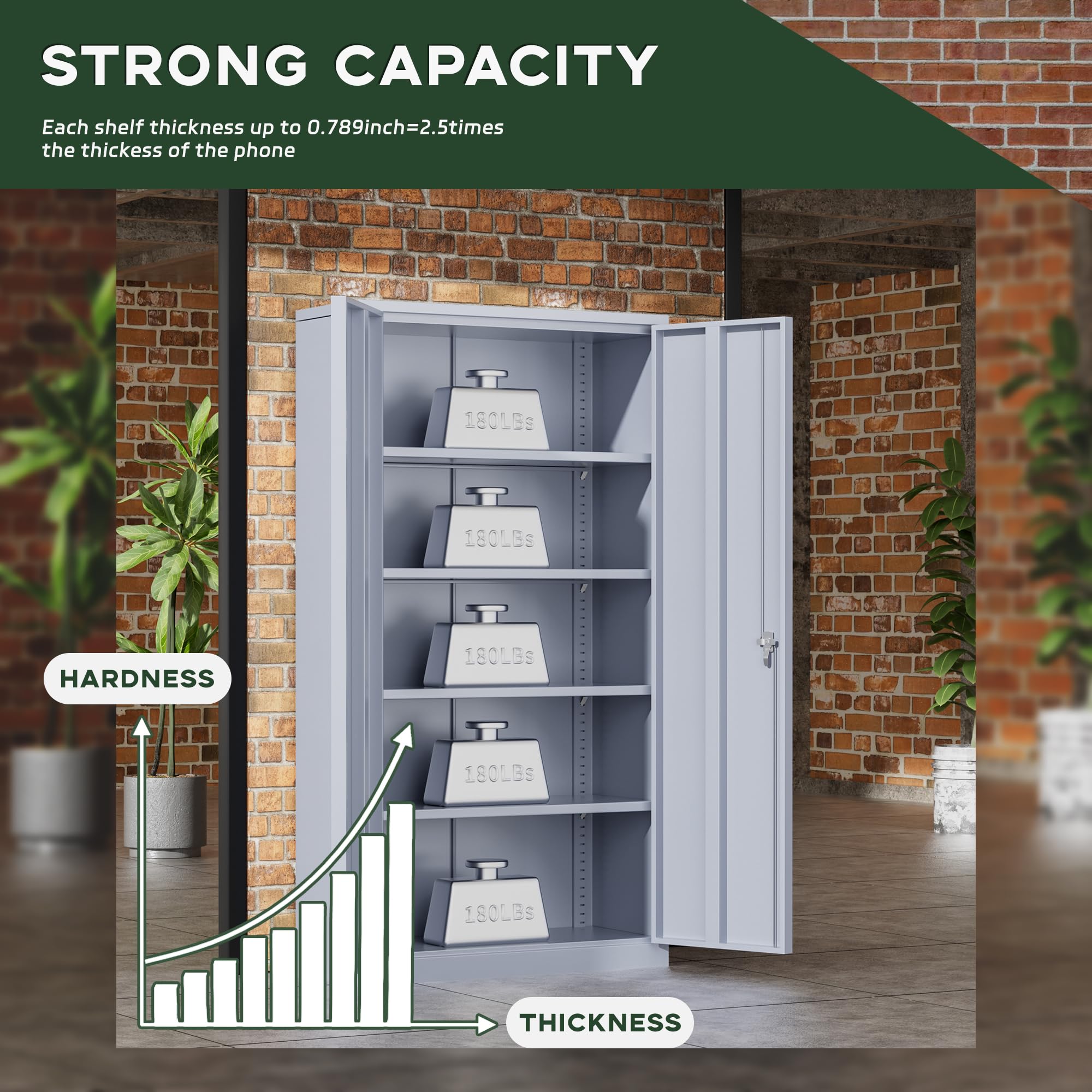 Greenvelly Metal Storage Cabinet with Locking Doors, 72" Dark Grey Lockable Storage Cabinet with Adjustable Shelves, Steel Tool Cabinets,Metal File Cabinet for Home Office, Garage (36" x 18")