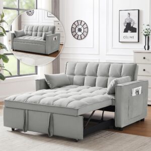 wakefit 3 in 1 convertible sleeper sofa bed, futon couches for living room with side pocket | adjustable backrest | velvet fabric | pull out couch | small loveseat | sectional sofa bed(grey)