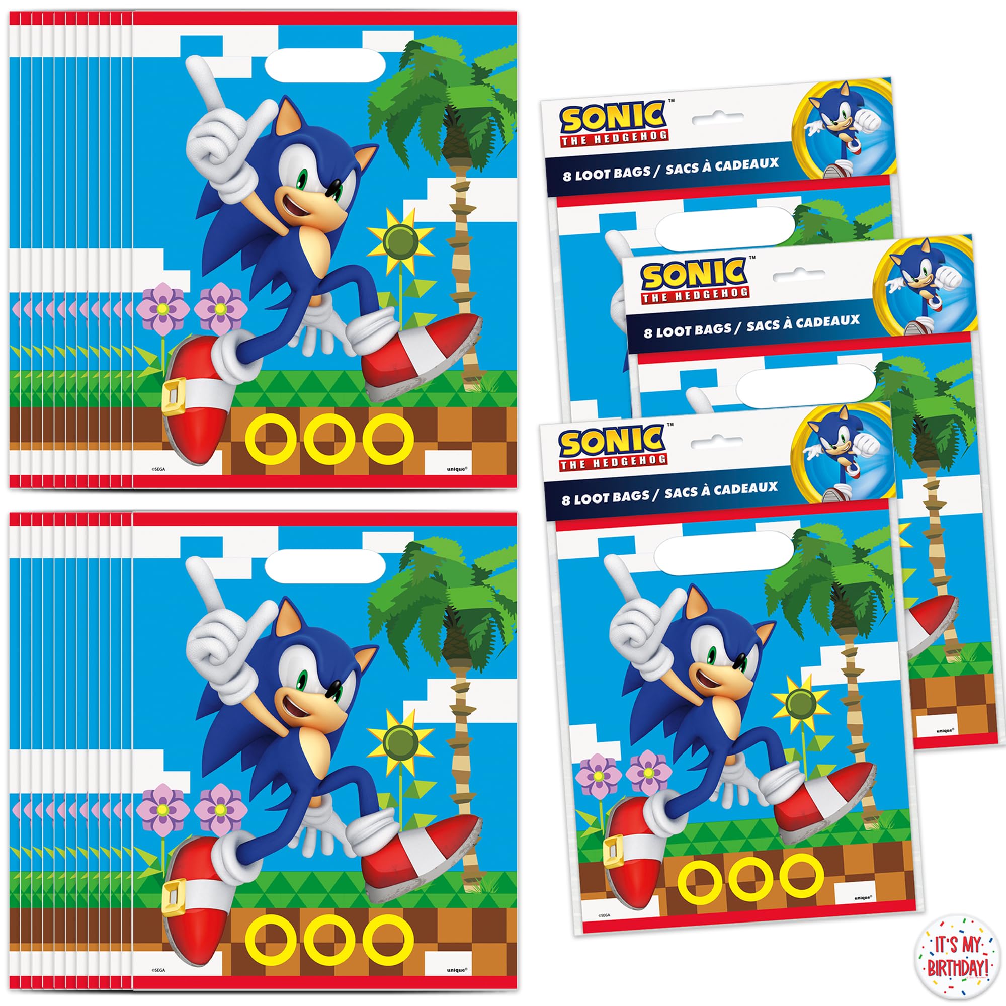 Unique Sonic Party Bags | 24 ct | Sonic Goodie Bags for Sonic Party Favors | Sonic Birthday Party Decorations | Includes Sticker for Birthday Child