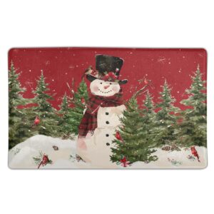 aytipun christmas snowman doormat red green winter xmas tree bird snowflakes print holiday seasonal decorative front door mat floor mat for indoor outdoor outside entrance, 17.7 x 29.5 inch