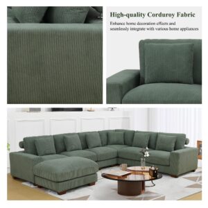 Plithzy Oversize Modular Sectional Sofa, U Shaped Convertible Couch for Living Room, Corduroy Fabric Sofa Set with Removable Ottoman (7 Seat Sofa Couch, Green)