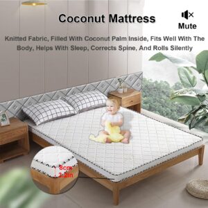 Enchantia 3.2in Coir Mattress Thickening, Natural 3E Coconut Firm Mattress Contains 6cm Coconut Palm Inner Core, Moderately Soft and Hard, Seamless Foldable Mattress for All Ages Queen Mattress