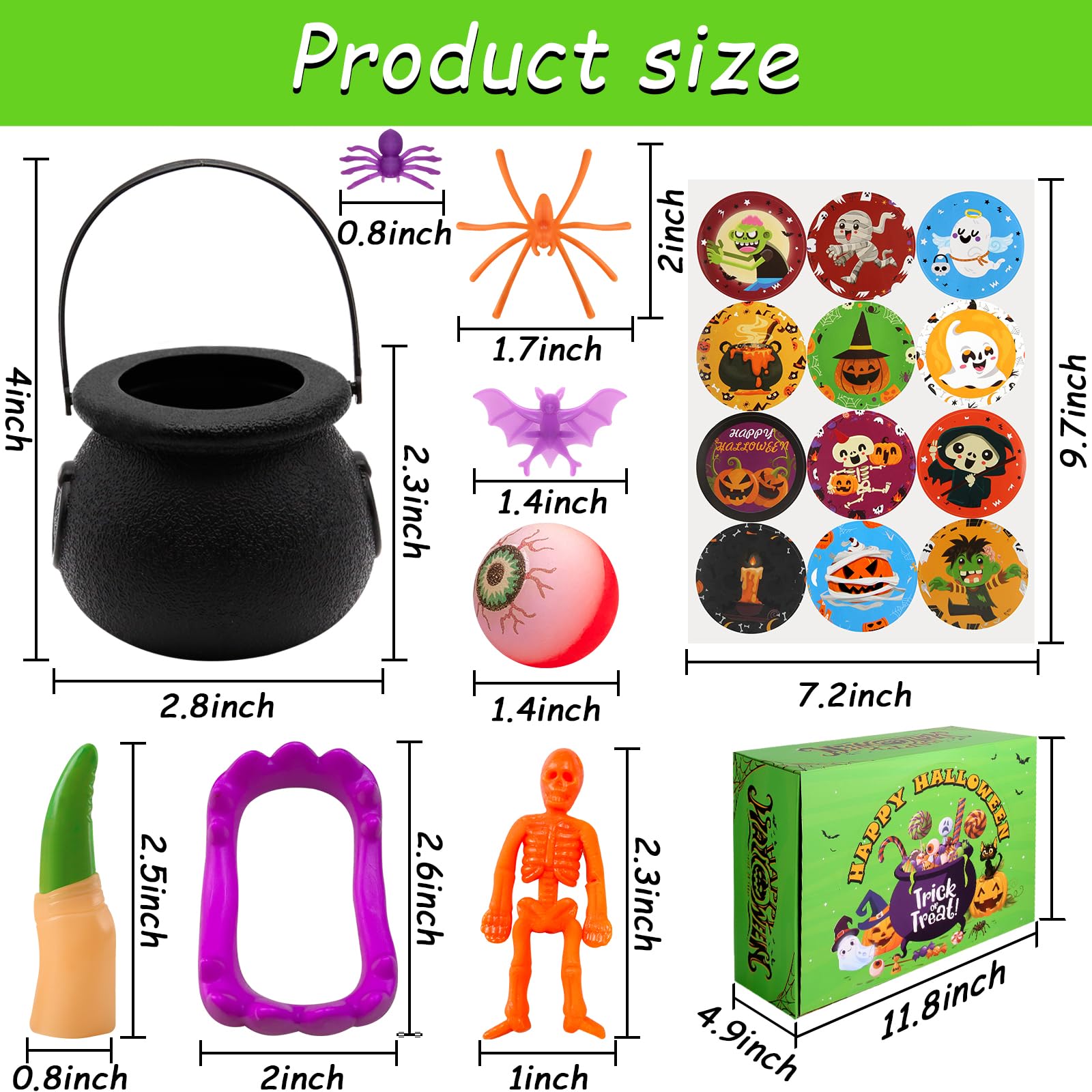 SURCVIO 168 PCS Halloween Party Favors 24 Pack Prefilled Small Plastic Witch Cauldron Halloween Toys in Bulk Halloween Prizes Gifts Miniatures for Kids Trick or Treat