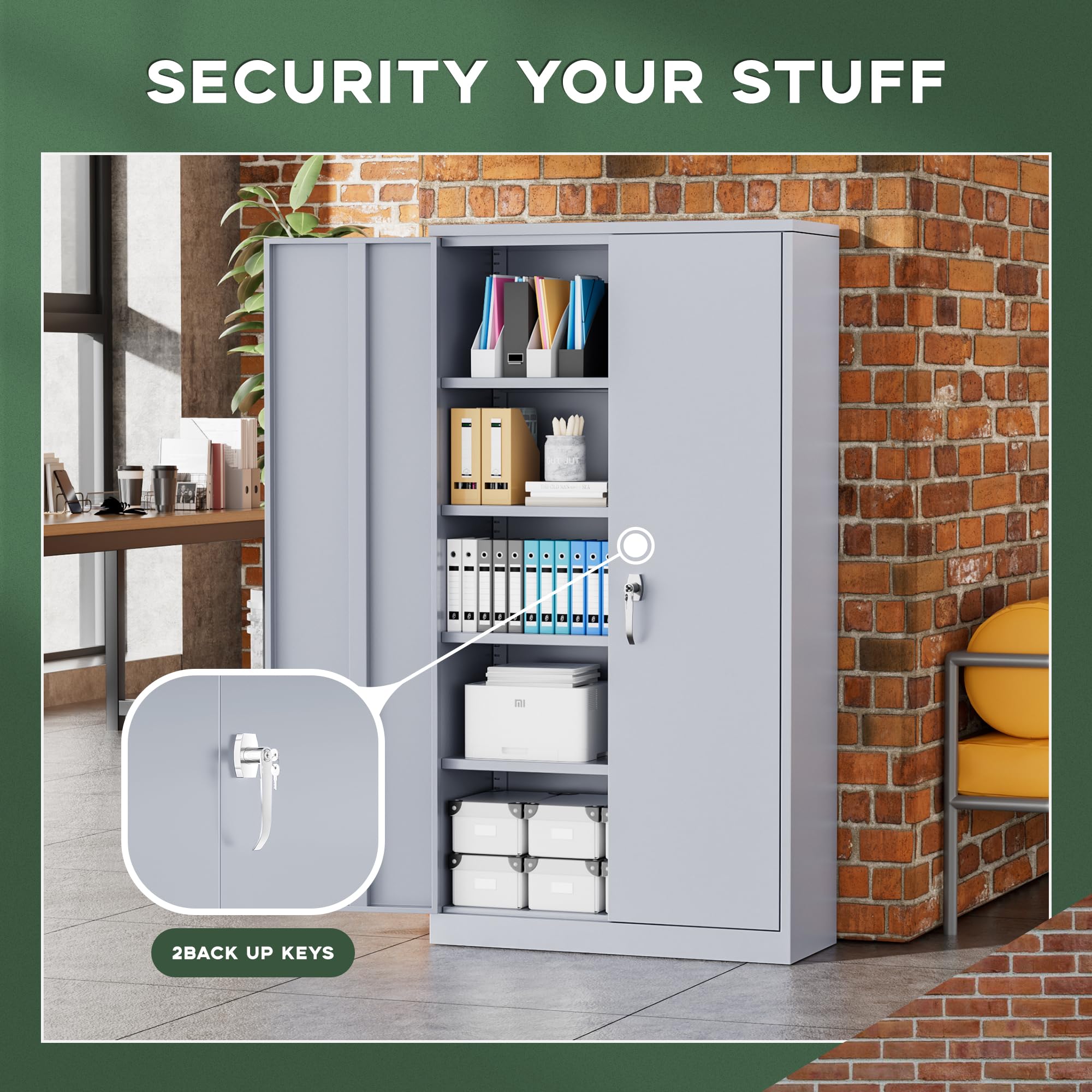 Greenvelly Metal Storage Cabinet with Locking Doors, 72" Dark Grey Lockable Storage Cabinet with Adjustable Shelves, Steel Tool Cabinets,Metal File Cabinet for Home Office, Garage (36" x 18")