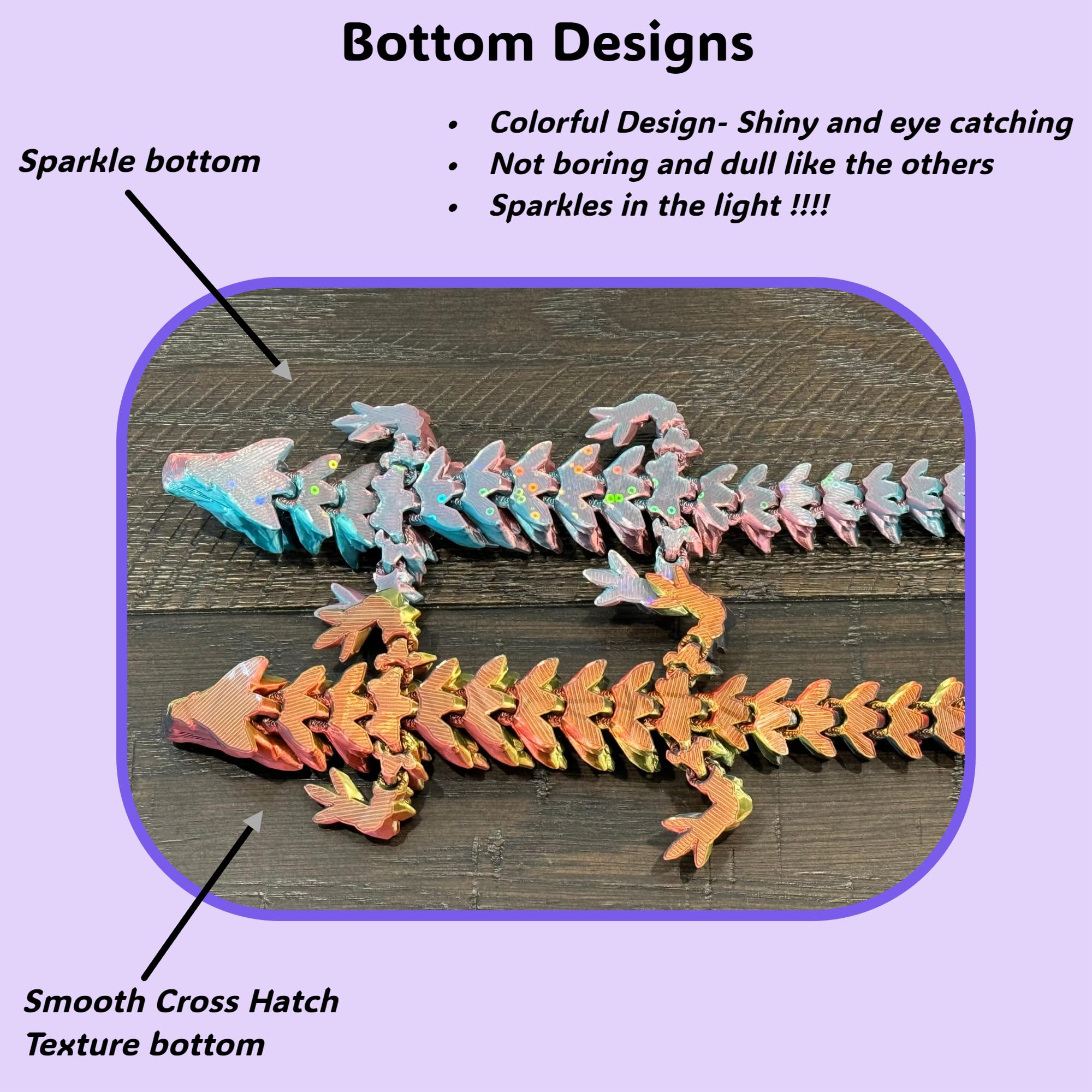 3D Printed Dragon 2X 14.5 inch Articluated Dragon Gemstone Dragon Home Office Desk Relaxation for ADHD & Autism Teal - Salmon - Pink & Blue - Gold