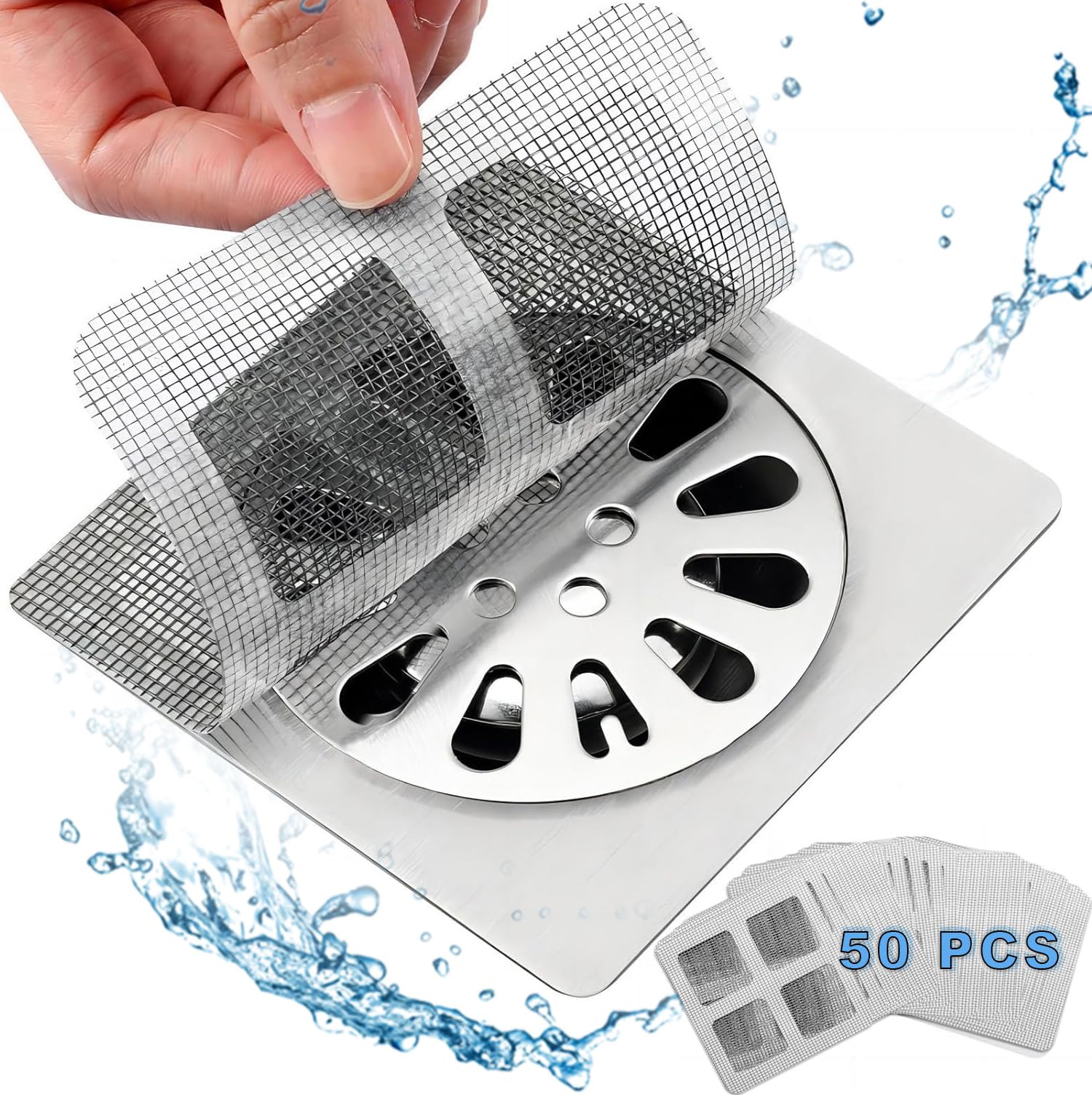 50Pack Disposable Shower Drain Hair Catcher,4" X 4" Square Drain Cover Suit for Bathroom,Bathtub,Kitchen Sink