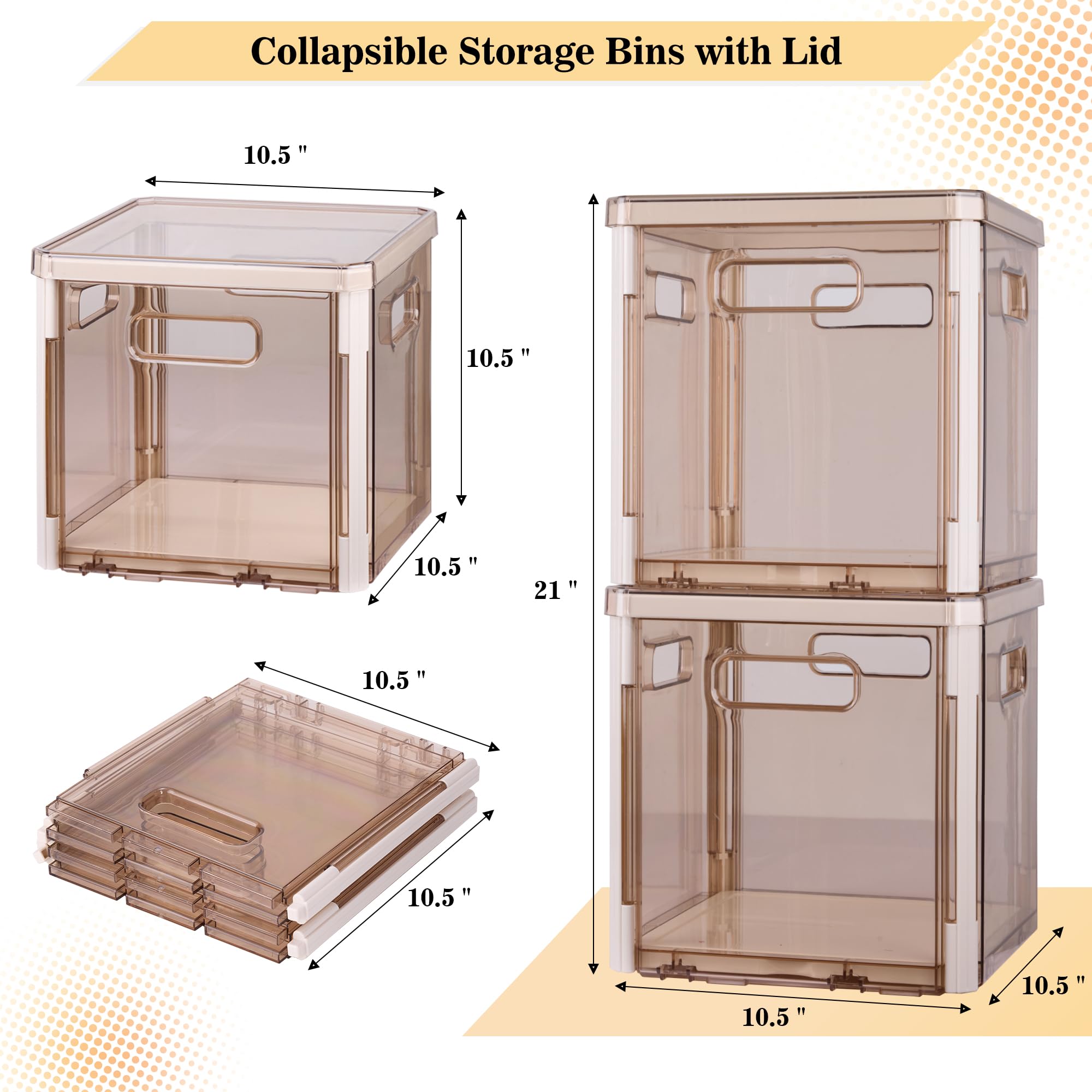 Okylvve Cube Storage Organizer 2 Pack - Plastic Storage Bins with Lids, Cubby Collapsible & Stackable Storage Bins Square Clear Organization Bin for Clothing Toy Snacks,10.5in*10.5in