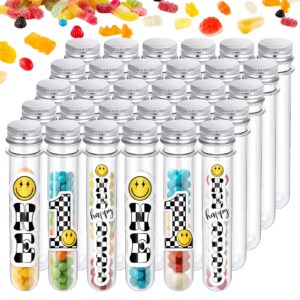 whaline 30pcs one happy dude plastic test tubes science party test tubes with screw caps stickers clear candy storage vials gumball candy container for first birthday party favors