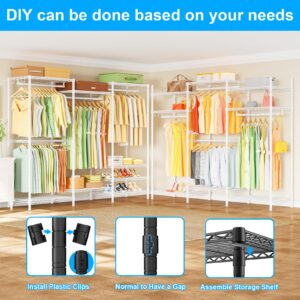 Ulif E13 Heavy Duty Clothes Rack（With 4 Hanger Rods & 8 Shelves） Freestanding Clothing Racks for Hanging Clothes，Adjustable Closet Organizer，Metal Garment Rack 63" W x16 D x77 H，Max Load 900LBS，White