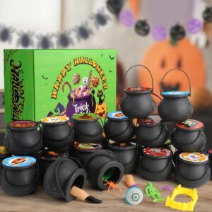 SURCVIO 168 PCS Halloween Party Favors 24 Pack Prefilled Small Plastic Witch Cauldron Halloween Toys in Bulk Halloween Prizes Gifts Miniatures for Kids Trick or Treat