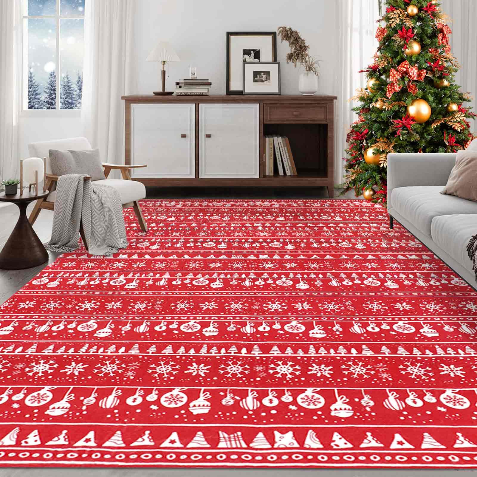 famibay Christmas Area Rug, 8x10 Area Rugs Washable Christmas Rugs for Living Room Large Room Rugs for Under Table, Winter Christmas Carpet Area Rugs for Living Room Bedroom