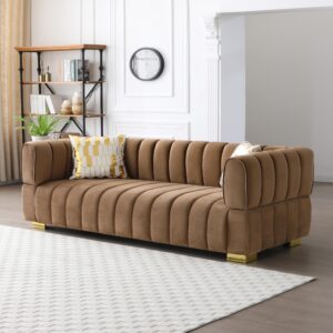 woodpecker's inc luna luxurious velvet sofa (brown)