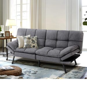 muuegm futon sofa bed small sofa loveseat sleeper sofa leather daybed, 71" sofabed, adjustable back and arm, 2 seater futon couch for living room, office, dormitory, apartment, bedroom, dark grey