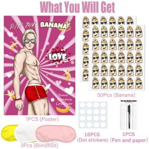 Bridal Shower Games Pin The Banana on The Hunk Bachelorette party GamesWedding Engagement Girls Night Pin The Banana Game 50 Stickers includes Large Poster Single Girl Party Night