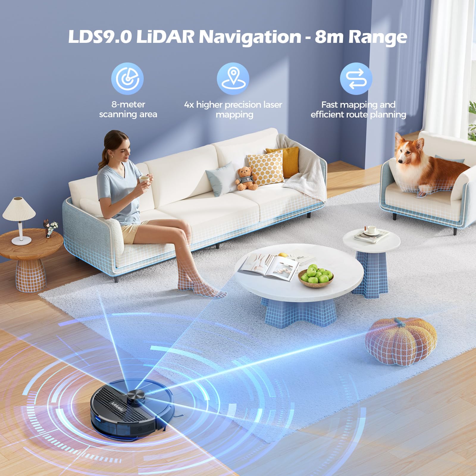 Lubluelu 3 in 1 Robot Vacuum and Mop Combo,4500Pa Robot Vacuum with Mapping,LiDAR Navigation,5 Maps,24 No-Go Zones, WiFi/App/Alexa,Self-Charging,Vacuum Robot for Pet Hair,Carpet,Hard Floor,Black