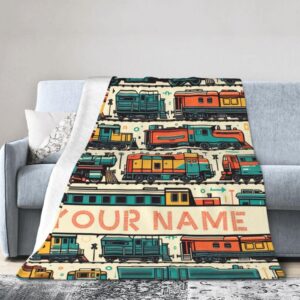 Homieblanket Custom Train Blanket with Name for Boys Girls, Personalized Cute Train Themed Design Printed Throw Blankets for Kids Lap, Chair Sofa, Giftable Blanket, 40"x 50"