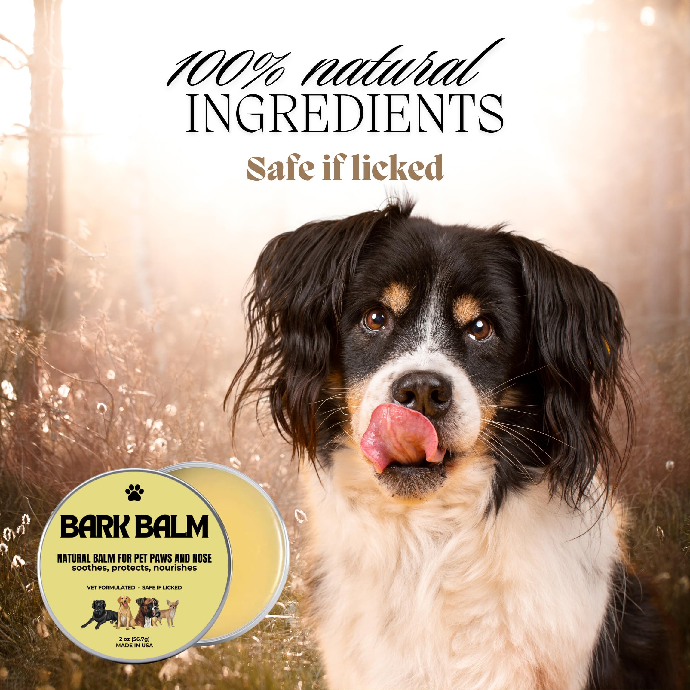 Dog Balm - Natural Paw and Nose Balm for Dogs – Safe if Licked – Vet Formulated Paw Balm - Dog Moisturizer for Paws and Nose - Made in USA