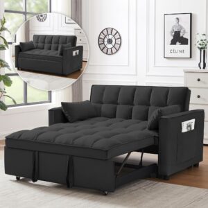 wakefit 3 in 1 convertible sleeper sofa bed, futon couches for living room with side pocket | adjustable backrest| velvet fabric | pull out couch | loveseat | sectional sofa bed(black)