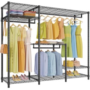 vipek v3 clothes rack, heavy duty garment rack with adjustable shelves & hang rods & side hooks, portable closet systems freestanding metal clothing rack for hanging clothes, max load 950lbs, black