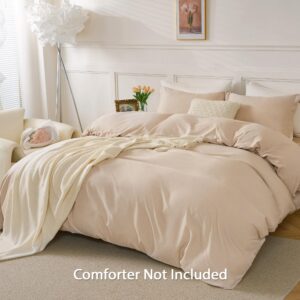 Fluzimir Premium Linen Textured Queen Size Duvet Cover Set - Bedding Sets 3 Pieces 90x90 Inches, Cream Beige,Thicker and Soft, with Zipper Closure and Corner Ties (Comforter Not Included)